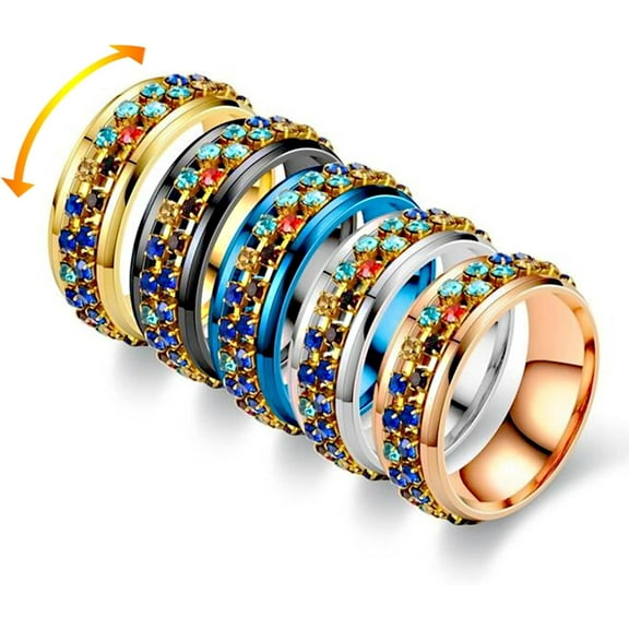 Anxiety Fidget Ring for Women,5pcs Stainless Steel Fidget Spinner Ring,Fidget Ring,Worry Ring Anxiety Ring for Women Men,Thumb Ring Aura Ring for Women