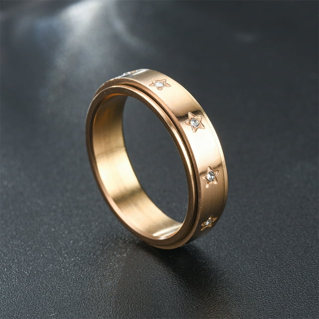 Anxiety Fidget Spinner Rings Korean 14K Yellow Gold Simple Zircon Star ...