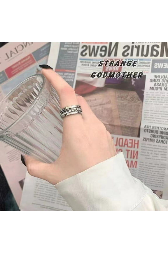 Anxiety Fidget Spinner Rings for Men Male 14K Yellow Gold Rotatable Chain Ring for Women Punk Rock Anti Stress Jewelry