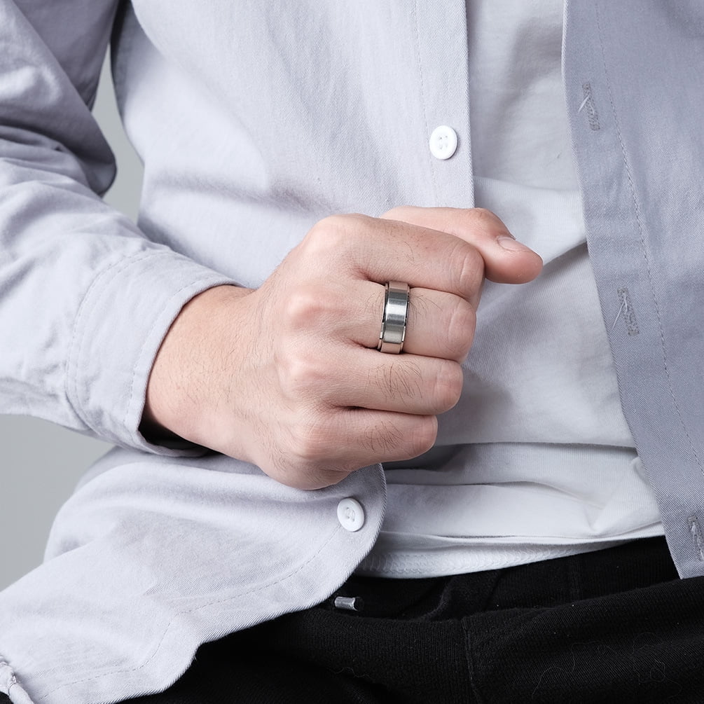 Anxiety Fidget Spinner Rings for Men Smooth 14K White Gold Spinning Rotate Ring for Women Punk Cool Anti Stress Jewelry