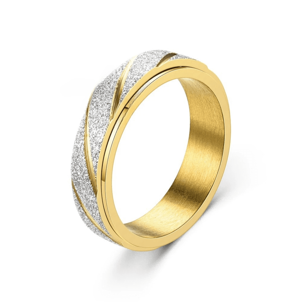 Anxiety Fidget Spinner Rings for Men Women Wave Pattern 14K Yellow Gold Spinning Rotatable Ring Punk Rock Anti Stress Jewelry