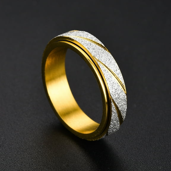 Anxiety Fidget Spinner Rings for Men Women Wave Pattern 14K Yellow Gold Spinning Rotate Ring Punk Cool Anti Stress Jewelry