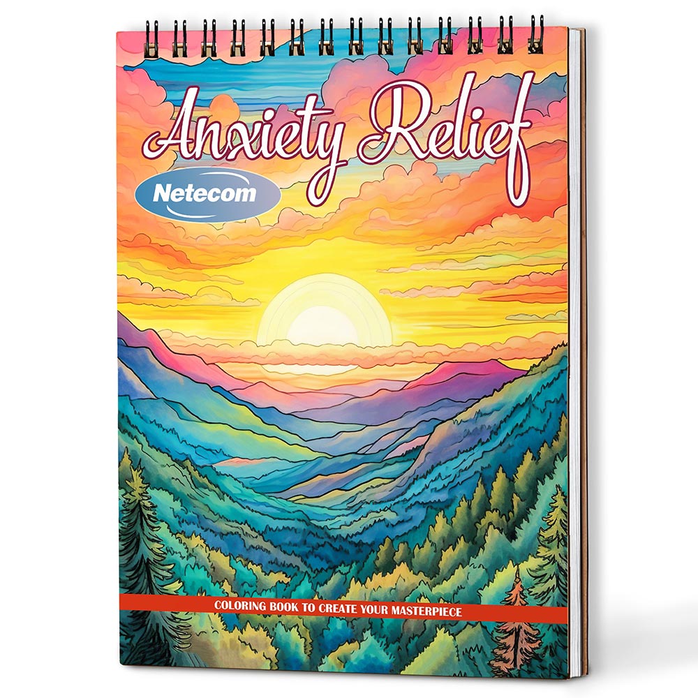 Anxiety Relief Coloring Book Spiral Bound For Adults, A5 Wooden Cover, 30 Tranquil Coloring Pages in Serene Mountain and River Scenes for Stress Relief and Relaxation