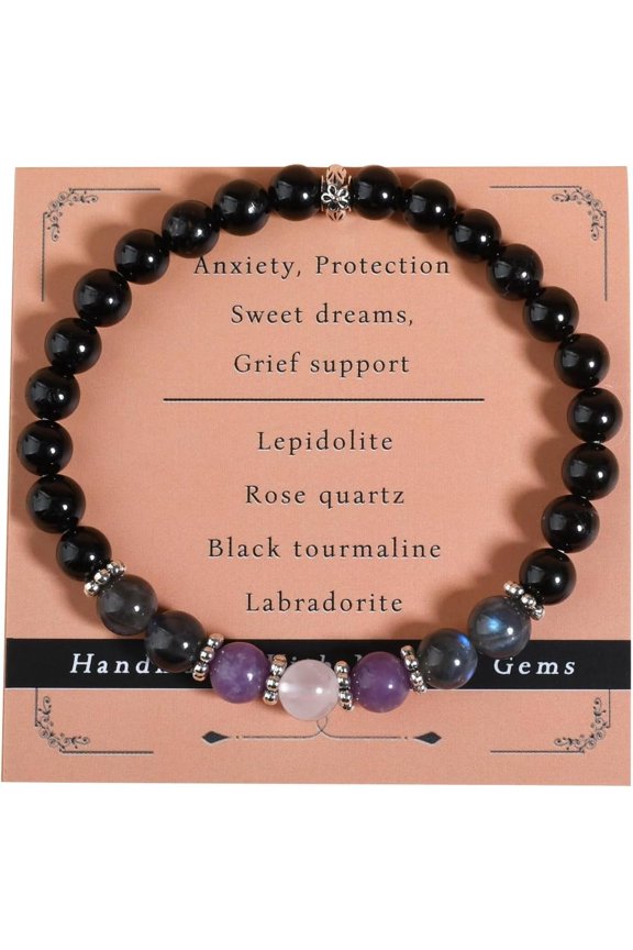 Anxiety Relief Empath Protection Healing Stone Bracelet for Women, 6mm Natural Stone Beads with Double Elastic String, 18cm-protection-
