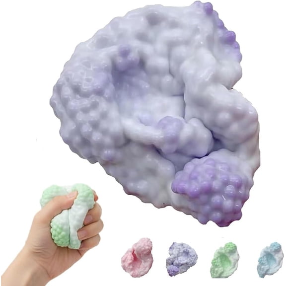 Anxiety Relief Grape Stress Ball PVC Squishy Fidget Toy Slow Rebound Tactile Ball for Adult Desk Use (Purple)