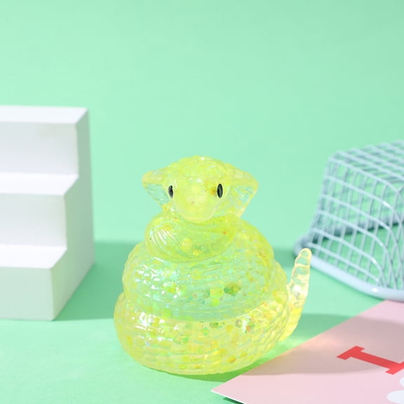 Anxiety Relief toys, Fidget for Adults, 4 in, Glitter Squishy, Silicone Rubber, Year of The Snake, Stress Relief Gifts, Coiled Cobra form, Translucent Yellow, 1 Pc