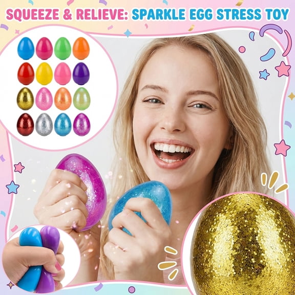 Anxiety Relief toys, Glitter Squishy, 2.5 in, 8 Pack, Multicolor Glitter, Filled Easter Eggs for , Fidget Party Favors, Eggs for Easter Egg Hunt
