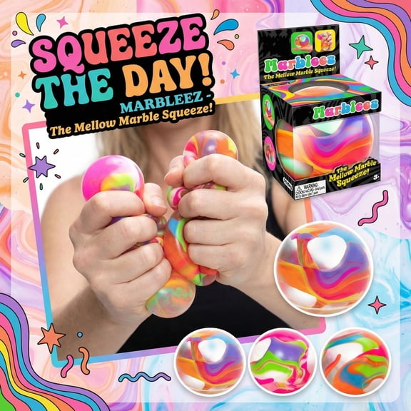 Anxiety Relief toys, Squishy Fidget toys, 3 in Sphere, Giant Stress Ball, Tension Release, Waiting Rooms, Translucent Swirl, Random Hues, 1 Pc