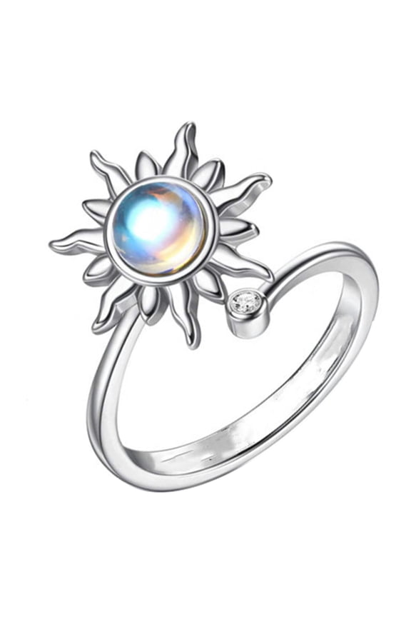 Anxiety Ring Adjustable Spiral Open Ring Rotatable Stress Reliever Spinner Ring for Women Men Sunflower Moon Ring Gifts