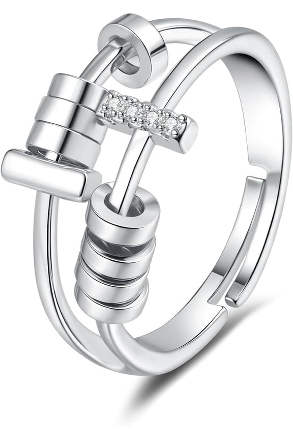 Anxiety Ring, Fidget Ring for Women Funny Fidget Rings Men and Women Anti Anxiety Stress Worry, Adjustable Size Adjustable Stress Spinner Anxiety Ring for Couple(golden/silvery) 6mm & 4.5mm