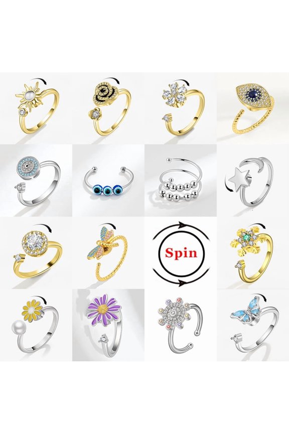 Anxiety Ring Fidget Spinner Ring for Women Crystal Flower Butterfly Animal Finger Ring