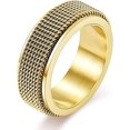 thumbnail image 1 of Anxiety Ring for Men Chain Woven Mesh Rings Cool Titanium Stainless Steel Spinner Ring 8MM Gold/Silver/Black Fidget Rings for Men Male Masculine Band Jewelry, 1 of 11