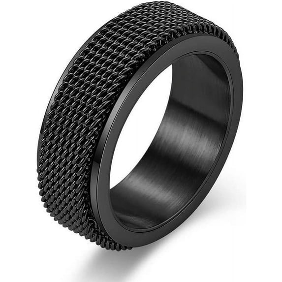 Anxiety Ring for Men Chain Woven Mesh Rings Cool Titanium Stainless Steel Spinner Ring 8MM Gold/Silver/Black Fidget Rings for Men Male Masculine Band Jewelry