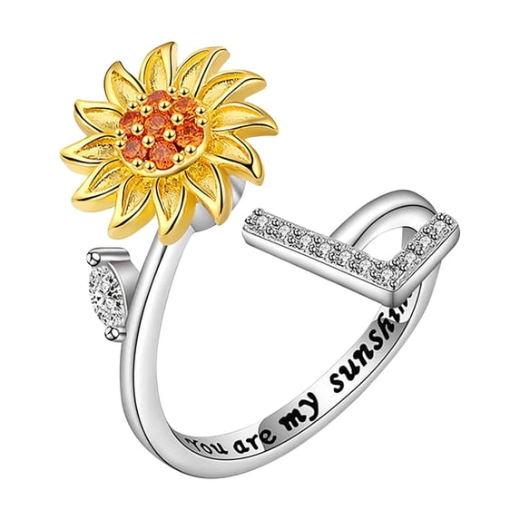 Curated visual reference: Anxiety Relief Ring Device Reference: Anxiety Ring Rotating Sunflower Open Ring For Women Zirconia Spinner