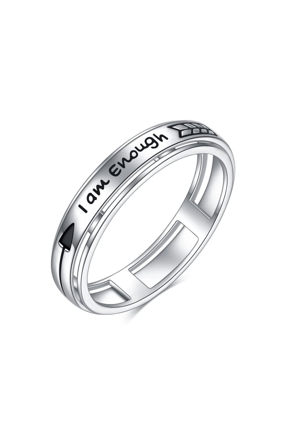 Anxiety Ring Sterling Silver Fidget Ring for Anxiety i Am Enough Inspirational Spinner Ring Stress Relief Rings for Women Mens