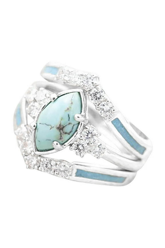 Anxiety Ring for Women,3Pcs/Set Women Rings Set Faux Turquoise Stone Exquisite Eye-catching Women Circlet Set for Gift Silver