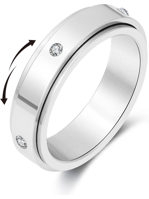 Anxiety Ring for Women Men Fidget Spinner Ring with Cubic Zircon Gold/Silver Stainless Steel Fidget Rings for Anxiety Women Men Gift