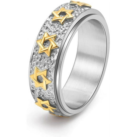 Anxiety Ring for Women Men Stainless Steel Fidget Anxiety Ring 6mm Star Spinner Rings for Women Stress Relieving Reduce Anxiety