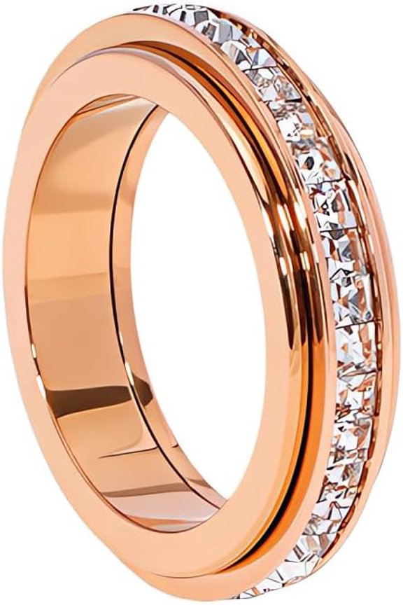 Anxiety Rings Titanium Steel Spinner Fidget Band Ring for Women Cubic Zirconia Relieving Anxiety Wedding Promise Lucky Statement Jewelry Comfort Fit Size 5 to 12