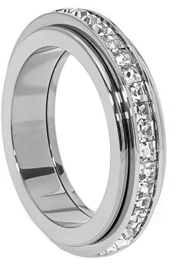 Anxiety Rings Titanium Steel Spinner Fidget Band Rings for Women Ladies Cubic Zirconia Relieving Anxiety Wedding Promise Lucky Statement Rings Comfort Fit Size 5 to 12