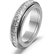Anxiety Rings for Women Titanium Steel Spinner Fidget Band Rings Cubic Zirconia Relieving Anxiety Wedding Promise Lucky Rings Comfort Fit Size 5 to 12