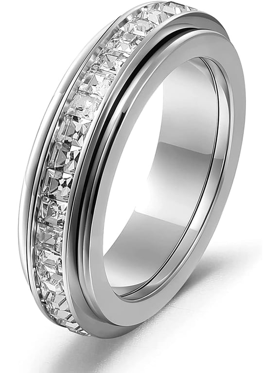 Anxiety Rings for Women Titanium Steel Spinner Fidget Band Rings Cubic Zirconia Relieving Anxiety Wedding Promise Lucky Rings Comfort Fit Size 5 to 12…