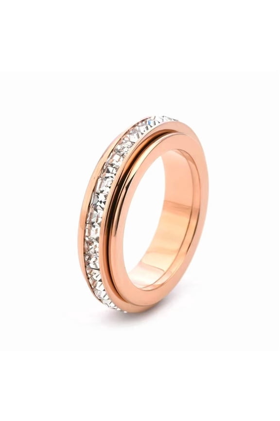 Anxiety Rings for Women Titanium Steel Spinner Fidget Band Rings Cubic Zirconia Relieving Anxiety Wedding Promise Lucky Rings Comfort Fit Size 5 to 12…