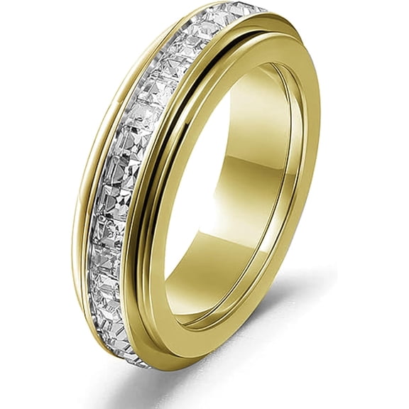 Anxiety Rings for Women Titanium Steel Spinner Fidget Band Rings Cubic Zirconia Relieving Anxiety Wedding Promise Lucky Rings Comfort Fit Size 5 to 12…