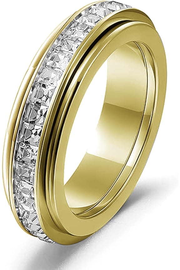 Anxiety Rings for Women Titanium Steel Spinner Fidget Band Rings Cubic Zirconia Relieving Anxiety Wedding Promise Lucky Rings Comfort Fit Size 5 to 12…