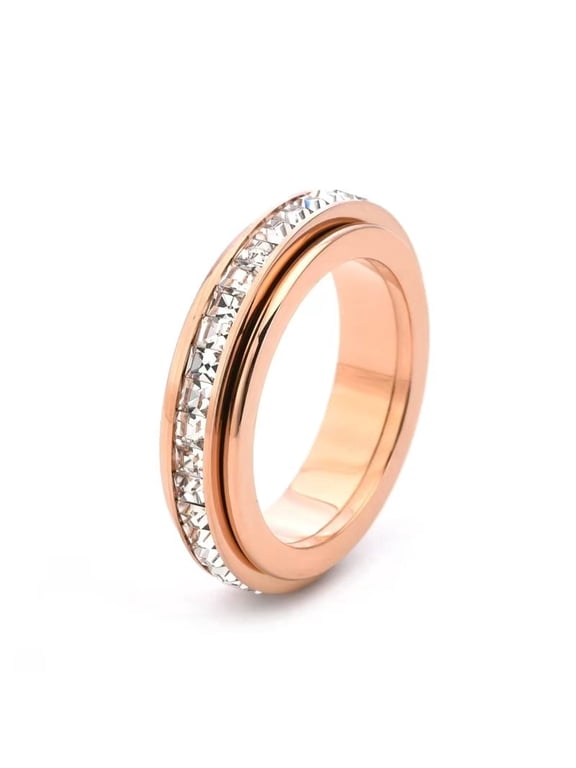Anxiety Rings for Women Titanium Steel Spinner Fidget Band Rings Cubic Zirconia Relieving Anxiety Wedding Promise Lucky Rings Comfort Fit Size 5 to 12…