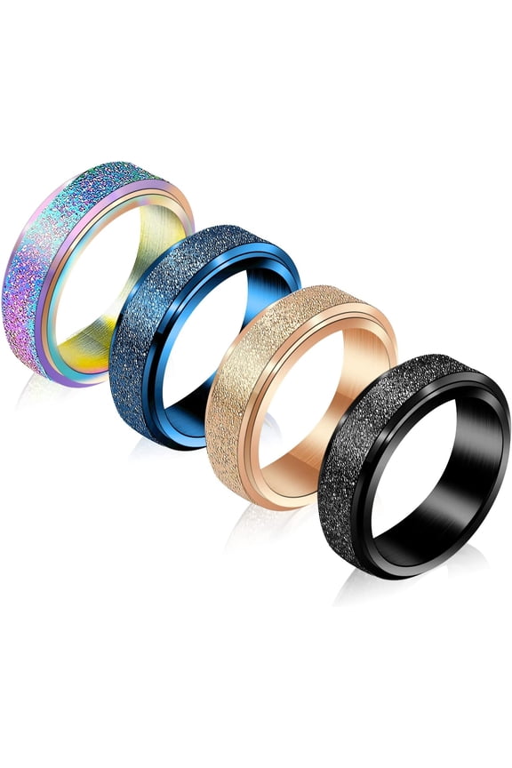 Anxiety Rings for Women - Stress Relief Spinner Rings, 4Pcs, 6MM Titanium Steel, Size 6-11