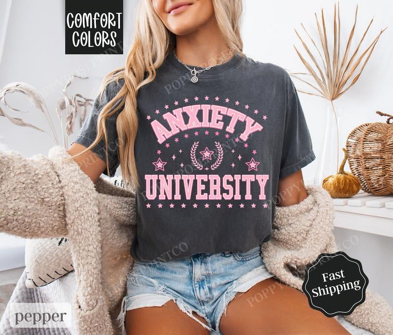 Anxiety University Comfort Colors, Mental Health, Womenswear Oversized