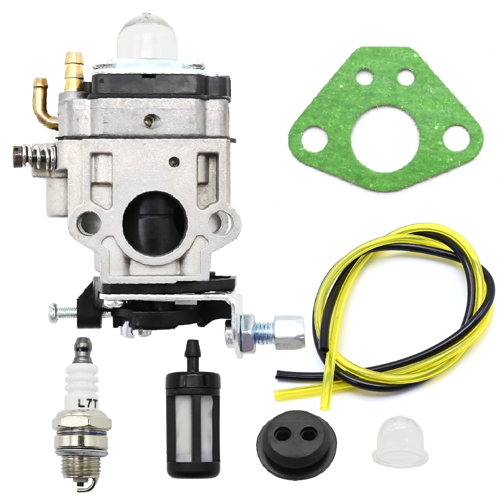 Anxingo 300486 Carburetor Carb Kit with Fuel Line Spark Plug, Replacement for Poulan Pro PR46BT PR48BT BP400 BP402, Replacement for Earthquake E43 E43CE E43WC, Replaces 63022 531004445 WYK-74-1
