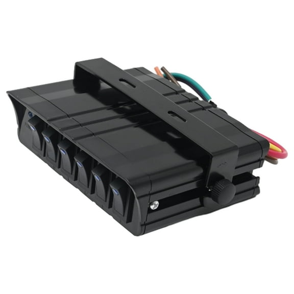 Anxingo 6 Gang Switch Box Rocker, Truck Switch Board, 12V Rocker Switch Box 40 Amp Max ON/Off Switch Panel Box for Car Truck Auto Boat RVs (12 AWG Wires, 12 Volt DC)