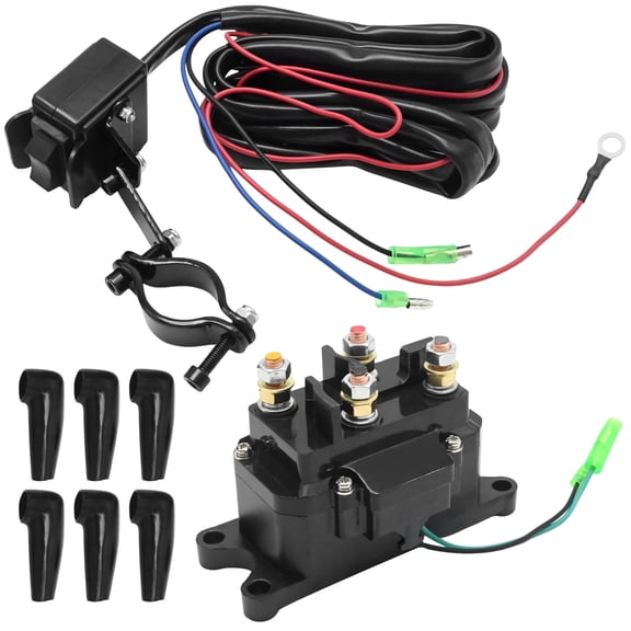 Anxingo 63070 12V 250A Winch Solenoid Relay Kit and 6 Protective Covers, Replacement for Polaris Warn KFI Superwinch ATV UTV 2000-5000lbs, Replaces 62135