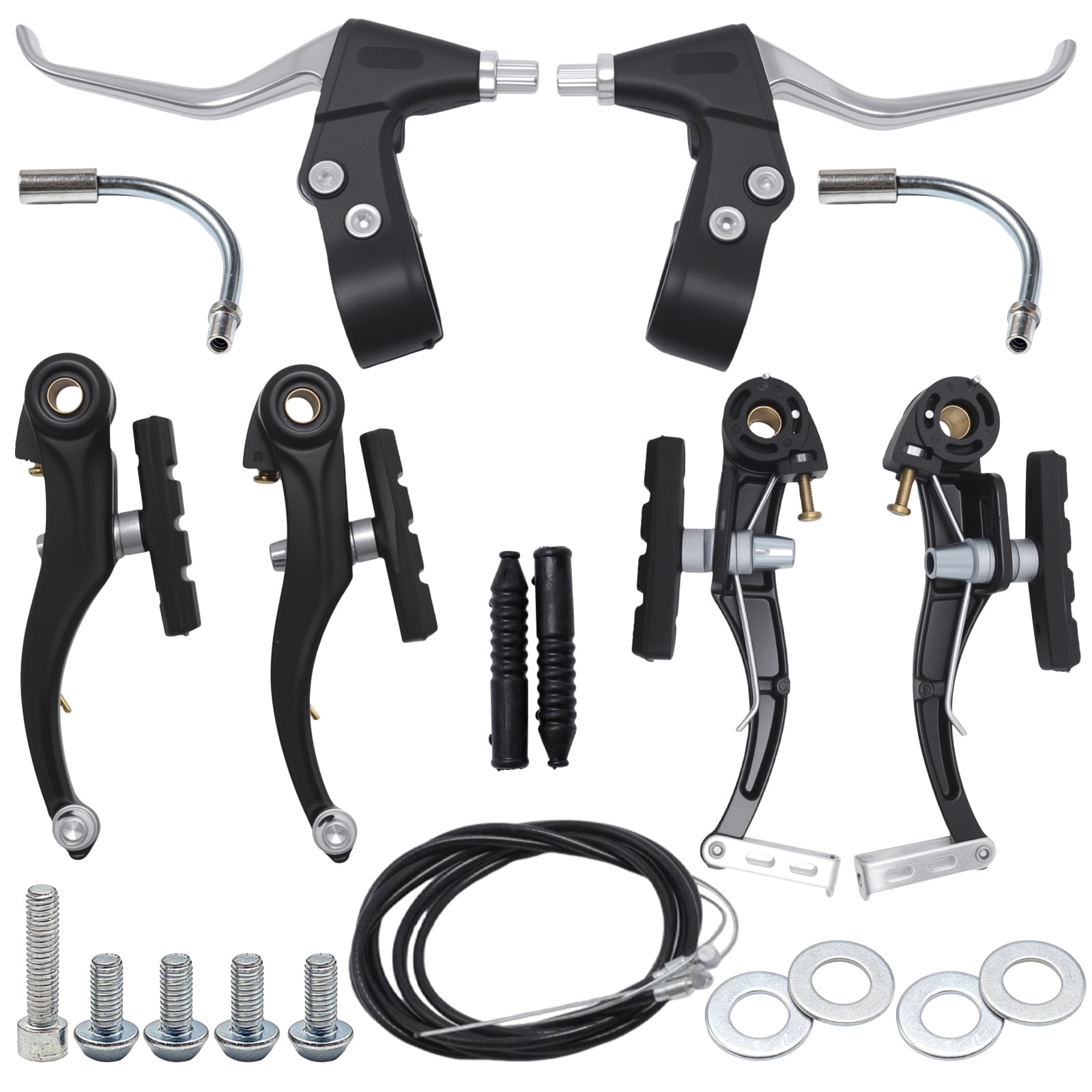 Anxingo Bicycle V Brakes Set, Front & Rear Caliper, Brake Levers and Cables Kit, Fits Road Bikes, Mountain Bikes, BMX Bicycles