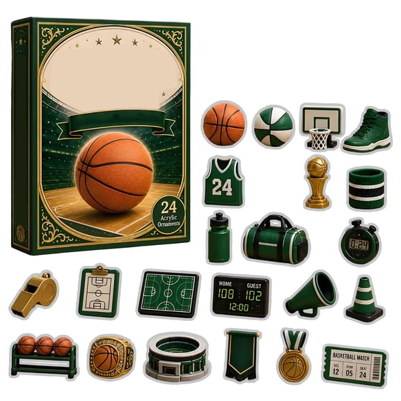 Anxinwu Basketball Advent Calendar 24 Acrylic Ornaments Blind Box Countdown Gift Set for Holiday Tree Decor Sports Fans Kids Adults