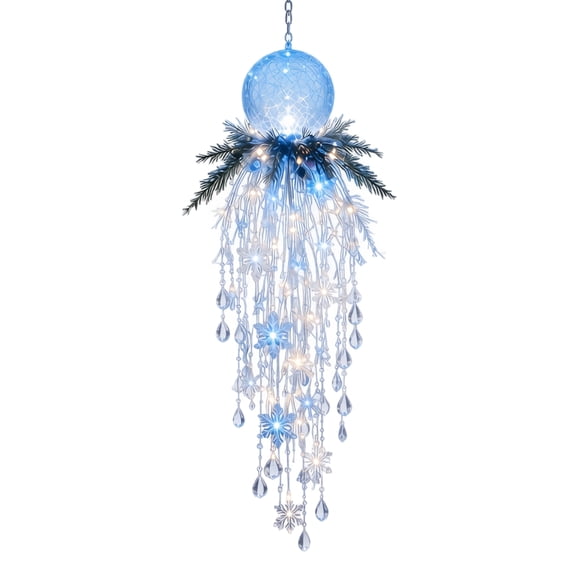 Anxinwu Christmas Lights, Crystal Cascade Hanging Decoration with Blue Ornament Holiday Accent for Porch, Window, Wall and Party Decor, Style E