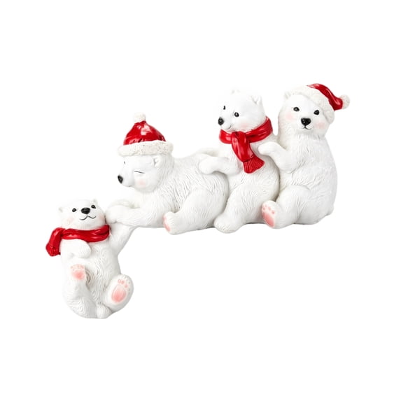 Anxinwu Christmas Polar Bear Figurine - Resin Tabletop Decoration with Four-Bear Family Scene for Shelf, Mantel and Christmas Home Decor, 6.30 x 4.33 in