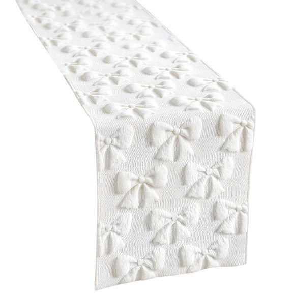 Anxinwu Christmas Tree Table Runner with 3D Plush Bow Pattern Long Dining Table Cover Decorative Table Linen for Dining Room