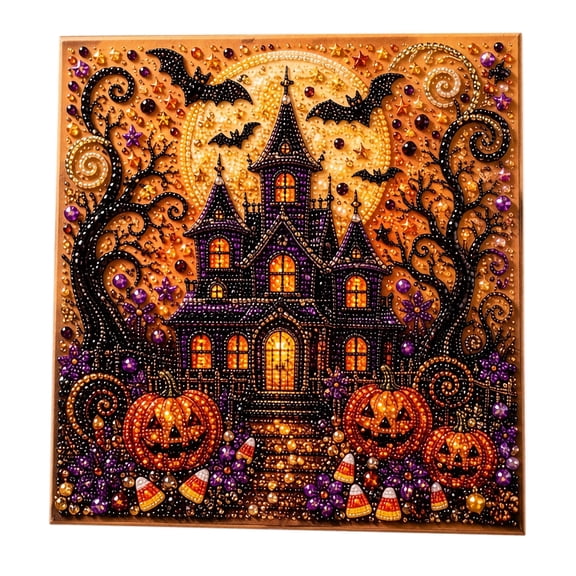 Anxinwu Halloween Ghost Pearl Art Kit - Haunted House Pumpkins Bats Moon Flowers Candy Pattern Board for DIY Bead Painting Desk Home Decor