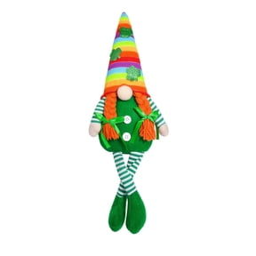 Anxinwu St Patricks Day Gnome Figurine - Plush Green Shelf Sitter with Leaf Appliques for Holiday Tabletop and Mantel Display