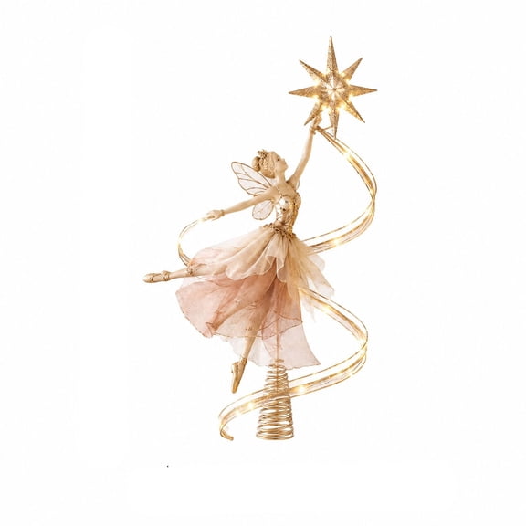 Anxinwwu Christmas Tree Topper Blush Fairy - 2D Metal Ballerina Fairy Holiday Top Decoration with Spring Base for Elegant Christmas Tree Decorations