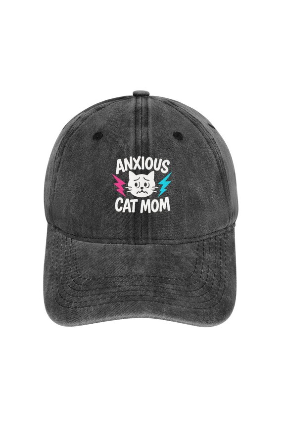 Anxious Cat Mom Charcoal Baseball Cap for Men Women, Adjustable Snapback Hats Cotton Hat