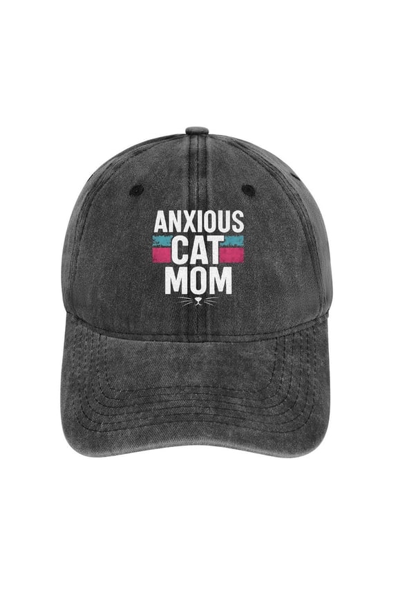 Anxious Cat Mom Charcoal Baseball Cap for Men Women, Adjustable Snapback Hats Cotton Hat