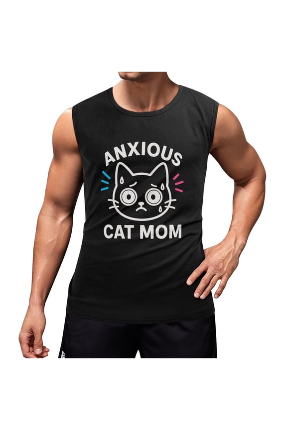 Anxious Cat Mom Men's Tank Top Muscle Workout Gym Sleeveless T-Shirt 3X-Large