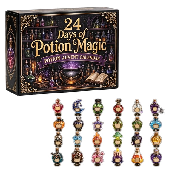 Anxiwu Potion Countdown Calendar 24 Day Magic Box-2D Acrylic Blind Bottle Set, Apothecary Desk Decoration, Fantasy Apothecary Display for Halloween Collectors