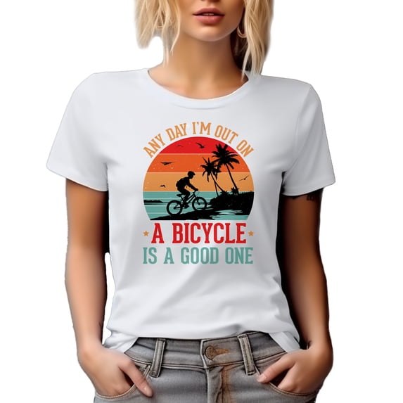Any Day I'm Out on a Bicycle Is a Good One, Retro Cyclist, White T-Shirt, 2XL