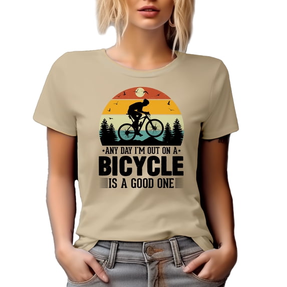 Any Day I'm Out on a Bicycle Is a Good One - Retro Cyclist or Bicyclist, Tan T-Shirt, XL