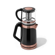 Any Morning Electric Turkish Teapot, 2L Stainless Steel Tea Maker with Glass Infuser, LED Light